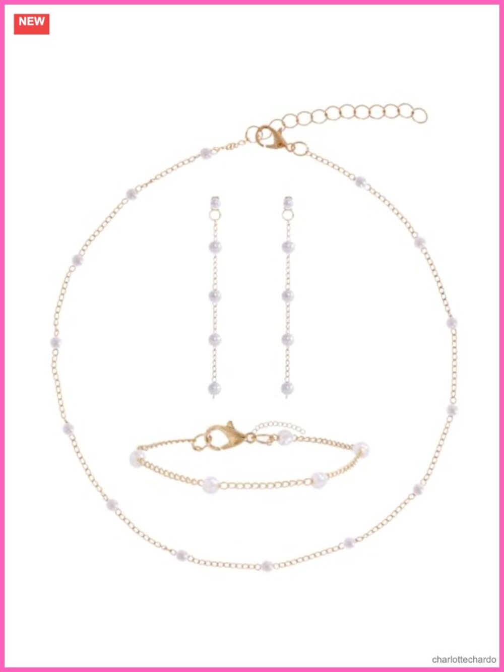14K Gold Plated Pearl Choker Necklace Earrings Bracelet Jewelry Set Wedding